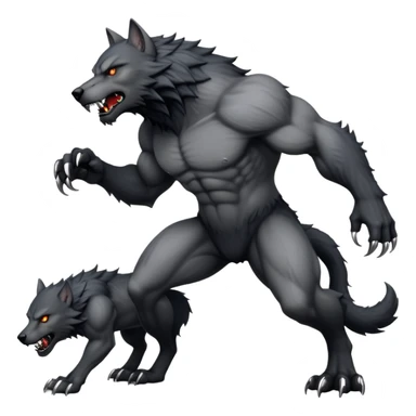 cinematic-noble-fierce-werewolf-full body on all fours-emoji, poised-and-imposing, with a tall, lean, and muscular wolfish frame inspired by the brutal, imposing shape of the beast from Berserk, fur rippling in shades of midnight black and silver, massive paws with razor-sharp claws, elongated limbs and fangs, eyes glowing with an intense, primal ferocity, reflecting the untamed power of the wild moonlit night; rendered with realism like a wolf sticker