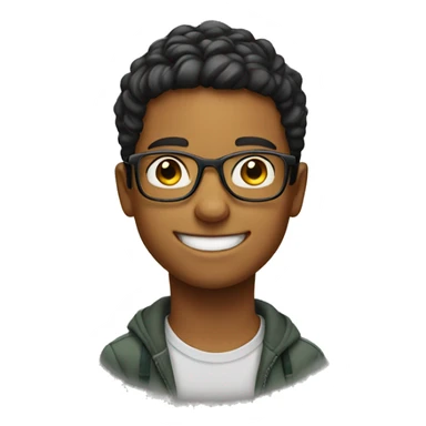 smiling boy looking at viewer with glasses sticker