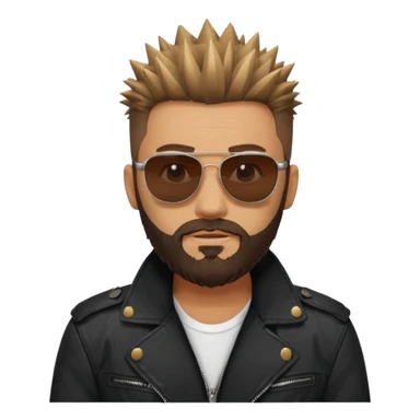 biker gang with sunglass and rugged guy bearded spicks hair black jacket sticker