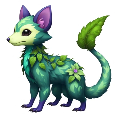 Realistic Sharp mossy elemental ivy floral detailed Colorful translucent luminescent glowing Trico-Noibat-batty-Sergal-Furret-Ferret-Wolverine-Vernid-furry-fursona-fusion-Fakemon-animal-hybrid-creature, full body sticker