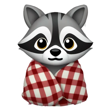Raccoon wrapped in a checkered blanket facing front, iOS 18 style sticker