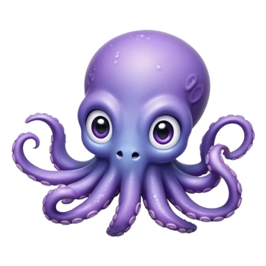 Cinematic Cute Baby Octopus Portrait Emoji, Head tilted slightly in a curious and endearing way, featuring a smooth, rounded light blue-purple body with enormous, sparkling eyes filled with warmth and innocence, delicate tentacles curling playfully, Simplified yet irresistibly adorable features, highly detailed, glowing with a soft, dreamy marine glow, high shine, affectionate and gentle, stylized with a touch of whimsical deep-sea charm, soft glowing outline, capturing the essence of a tiny, inquisitive octopus that looks ready to gently drift into your heart! sticker