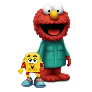 Elmo go to a subway train with SpongeBob sticker