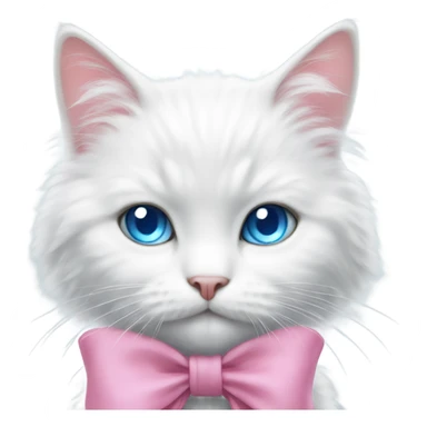 white cat with a pink bow and blue eyes fluffy fur  sticker