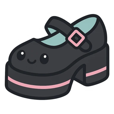 Make the shoes primarily black with pink and pastel accents, kawaii style, no socks, no hearts, transparent background sticker