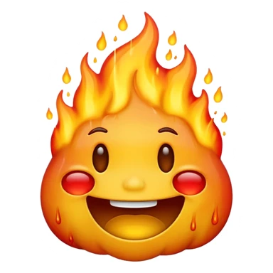 Generate an emoji that is simultaneously grinning nervously, crying, and melting while on fire.  sticker