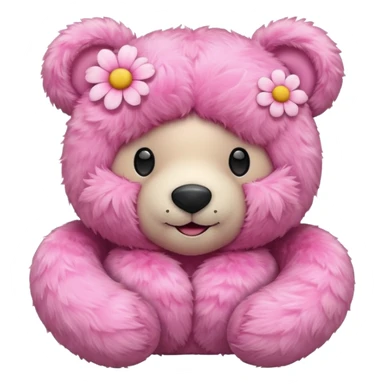 pink teddy bear with a flower-patterned neck pillow, friendly expression sticker