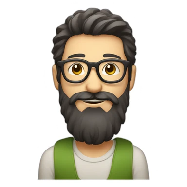 happy gardener face long dark beard and short dark hair with little round glasses sticker