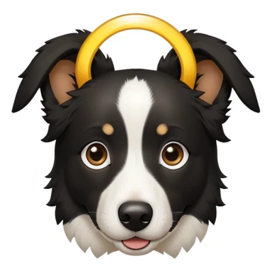 Black border collie with short hair - white dots over his eyebrows - with a halo over his head sticker