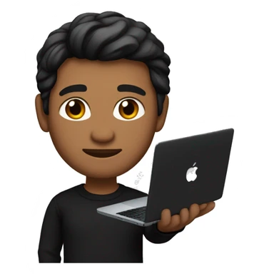     memoji of a man with a laptop in front, apple-style,modern,dark hair,black sweater,computer in hand, srilankan brown skin, an avatar image gonna be round  sticker