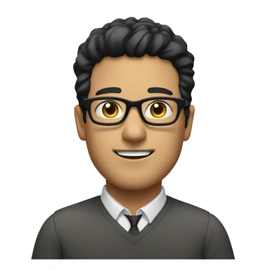 A white man with black hair up to the end of his neck with rectangular glases  sticker