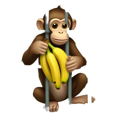 The monkey's outside. Banana inside the cage.  Monkey trying to get the banana out of the cage sticker