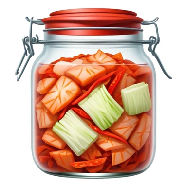 chopped up Kimchi Cinematic Realistic Kimchi Dish Emoji, depicted as spicy, fermented cabbage with vibrant red hues neatly served in a traditional jar, rendered with dynamic textures and bold, appetizing lighting. sticker