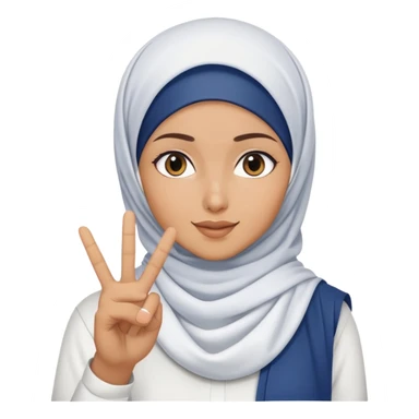 White hijab girl wearing white tshirt and dark blue hijab doing peace sign sticker