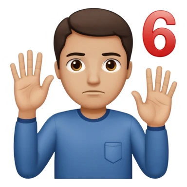 man frowning holding up numbers 6 in left hand and 7 in right hand sticker