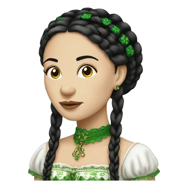 UKRAINIAN WOMAN WITH TWO LONG BLACK BRAIDS, DRESSED IN GREEN EMBROIDRE CORSET sticker