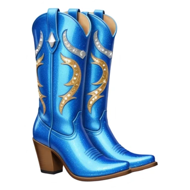 Realistic  blue fashion cowgirl boots with sparkly shiny glitter  sticker