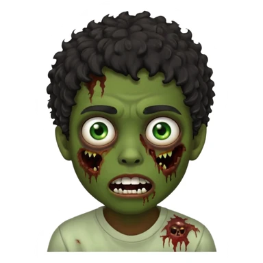 menino com cabelo cacheado preto e olhos marrons, com boca de zumbi sticker