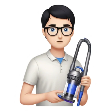 Man with black hair and blue eyes with glasses using Dyson gen5  sticker