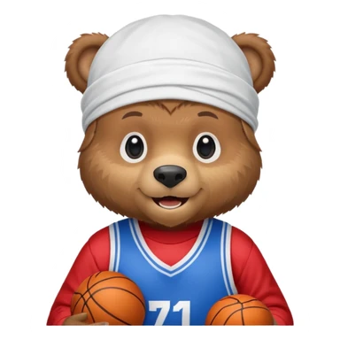 cute Russian grizzly bear wearing a white durag and a blue basketball jersey sticker