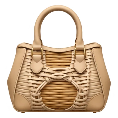 A 3D cartoon woven handbag with interlaced fiber details, neutral tones, Memoji-style realism. sticker