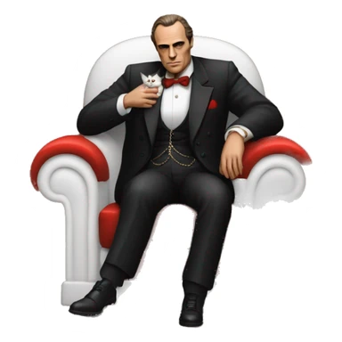 don corleone as a mafia boss sitting on a red chair petting a white cat on his lap sticker