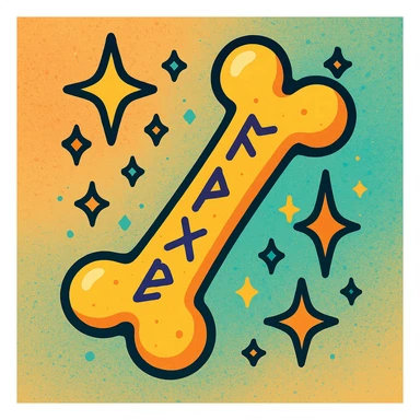 cartoon bone, magical runes etched along the length, sparkles, fun and whimsical look sticker