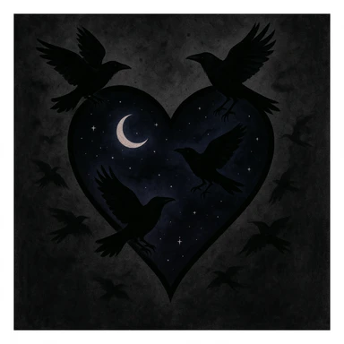emo heart with night sky and dark ravens sticker