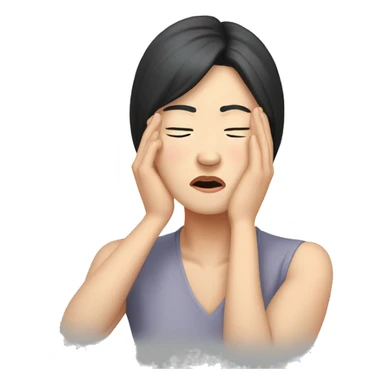 Headache, middle-aged Korean woman in her 40s, with only one hand on her head, painful face, black hair sticker