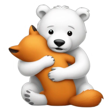 white Bear strongly hugs a fox sticker