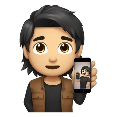 masterpiece,anime style,chibi,illustrated logo,medium short shot,twitch emote of a guy taking a picture with an iphone in front of a mirror,black hair,all brown skin,black shirt,hair half backcombed, un poco
mas moreno, y con peinado hacia atras sticker