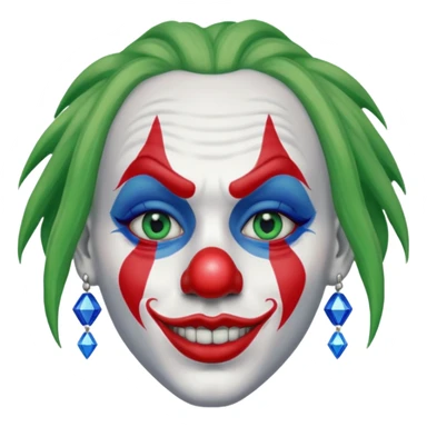 White face clown, with green dreadlocks, red lips, red ball nose, and blue diamond shaped eye paint sticker