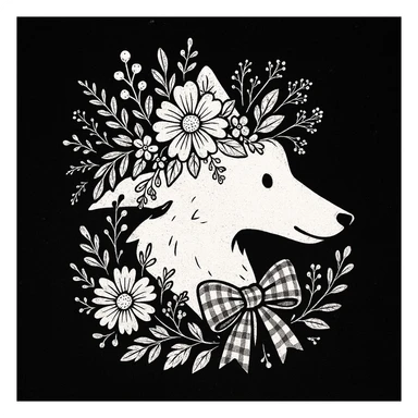 Give the Overwolf logo a cute cottagecore makeover, while maintaining the black and white aesthetic sticker