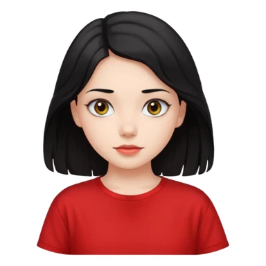 Buatkan aku emoji perempuan yang memiliki warna kulit cerah, mata yang cantik, dan mempunyai rambut hitam yang lurus dan sedikit bergelombang dan panjang rambutnya sampai ke pundak, dan memakai kaos pendek oversize berwarna merah  sticker