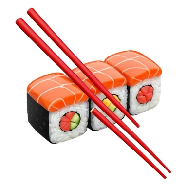 Japanese cuisine humanless avatar in minimalist emoji-style illustration. Sushi, roll and 2 chopsticks, clean lines, red white colors, flat design, calm and modern. sticker