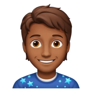 Color de piel moreno los ojos ke sean de estrella riéndose y pelo café hombre  el pelo asialado🤩pelo asía a bajo o y los ojos de estrellas sticker