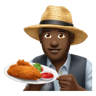 Black man wearing a straw hat while eating spicy fried chicken ￼ sticker