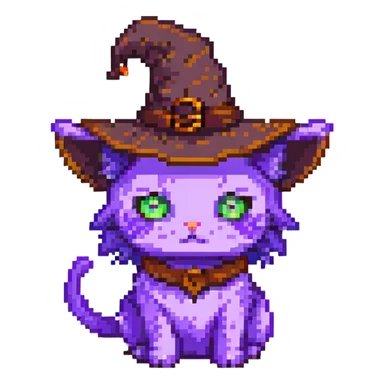 purple witch cat with a hat pixel art sticker