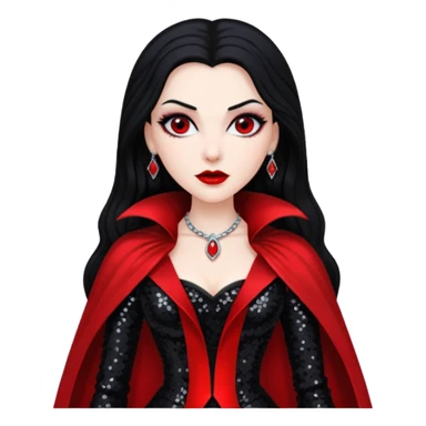 Countess Dracula from Universal Monsters with long jet black hair, black and red sequin outfit  sticker