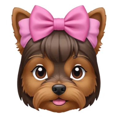 a little dar brown Yorkshire Terrier face with a ponytail on head tied with a bow. sticker