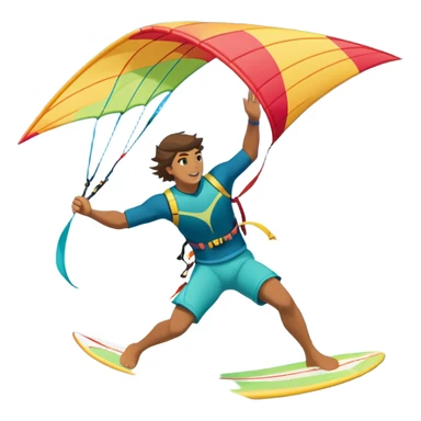 A kite surfer soaring above the waves, holding onto a kite with the wind in full force. The background showcases the ocean and sky, emphasizing the freedom, thrill, and energy of the sport. The motion of the kite and board is dynamic, capturing the excitement of kiting. sticker