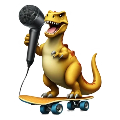 dinosaur on a skateboard holding a microphone and speaker  sticker
