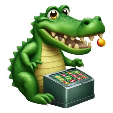 Greedy alligator playing slot machine  sticker