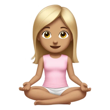 do a white skin little girl with dirty blond straight hair brown eyes and a cute baby pink outfit, full body arms legs and cute shoes doing yoga and no big head sticker