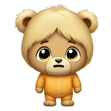 Sad looking teddy bear with blonde fur and jogging suit sticker