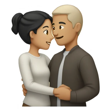 A couple hugging each other. Both man and woman are half Asian half white with dark hair sticker