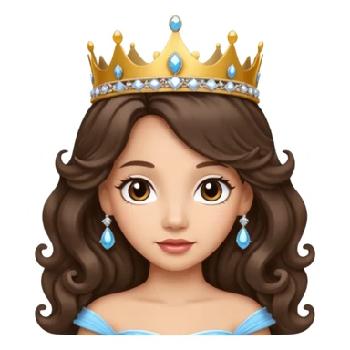 Princess with long glam curled hair, dark brown eyes, light skin tone.  sticker