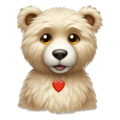 Light coloured fur. With Orange eyes teddy bear wearing a beige sweater with a red heart in the middle.  sticker