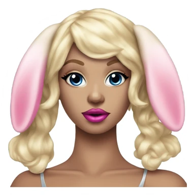  Blonde Go-go dancer -light blue face- Enid Sinclair wearing ,big floppy bunny ears pink lips  sticker