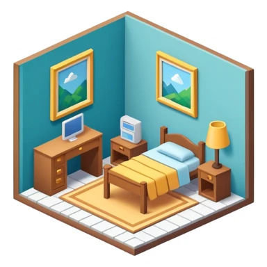 An isometric 3D room with two walls that meet at the back left and right. sticker